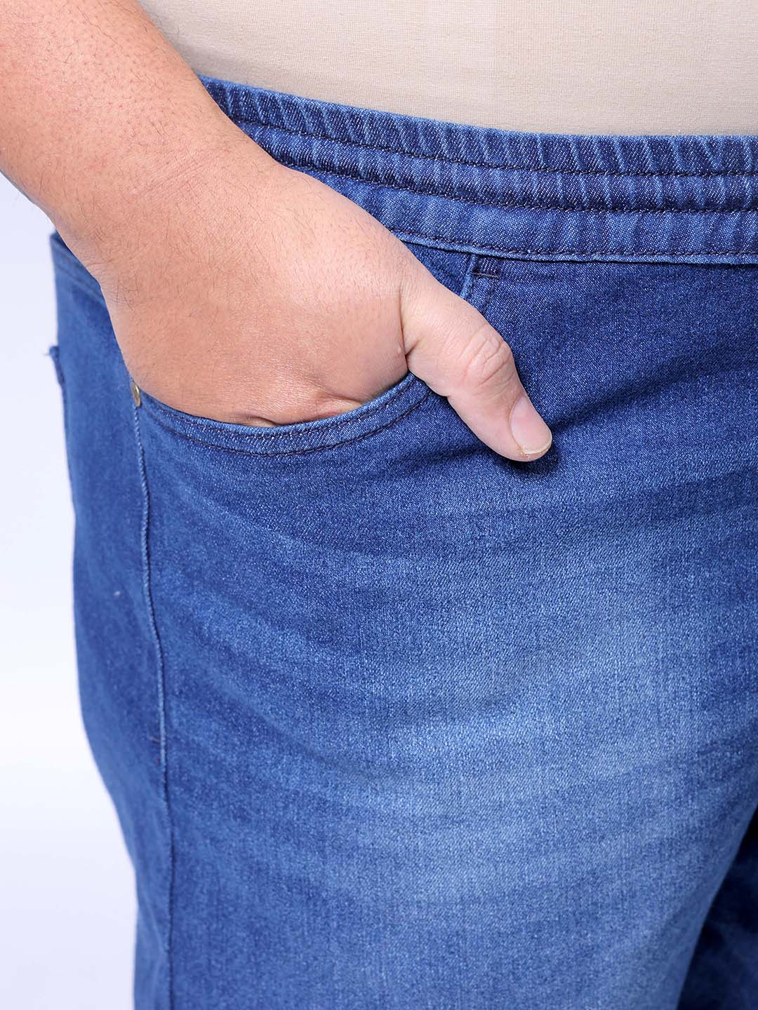 Men's Plus Size Blue Slim Fit Solid Stretchable Denim Jogger