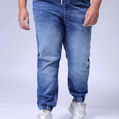 Men's Plus Size Blue Slim Fit Solid Stretchable Denim Jogger