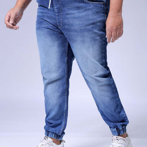 Men's Plus Size Blue Slim Fit Solid Stretchable Denim Jogger