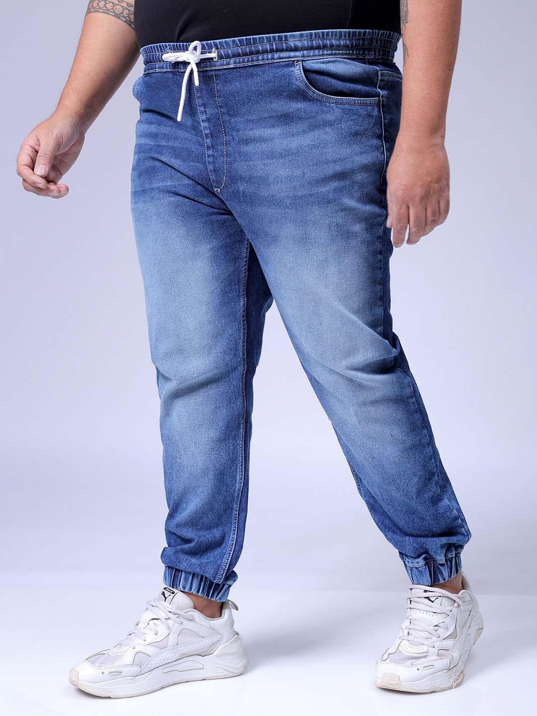 Men's Plus Size Blue Slim Fit Solid Stretchable Denim Jogger