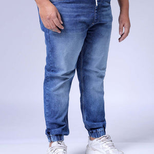 Men's Plus Size Blue Slim Fit Solid Stretchable Denim Jogger