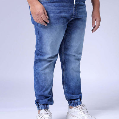 Men's Plus Size Blue Slim Fit Solid Stretchable Denim Jogger