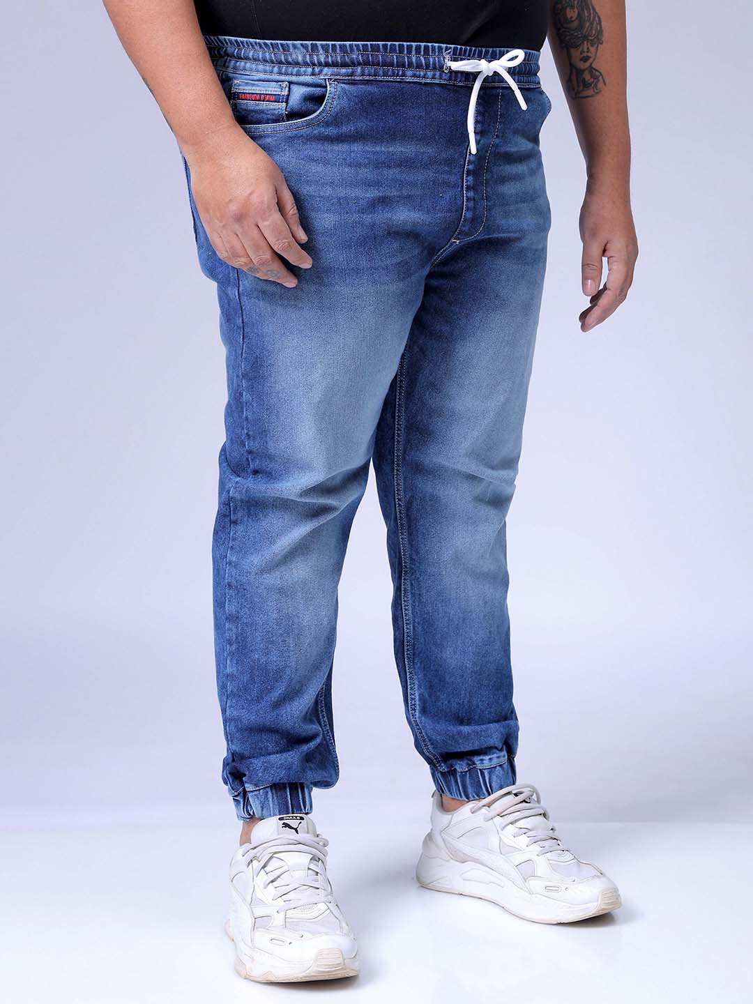 Men's Plus Size Blue Slim Fit Solid Stretchable Denim Jogger