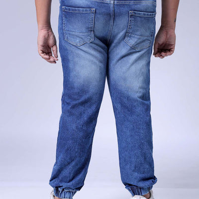 Men's Plus Size Blue Slim Fit Solid Stretchable Denim Jogger