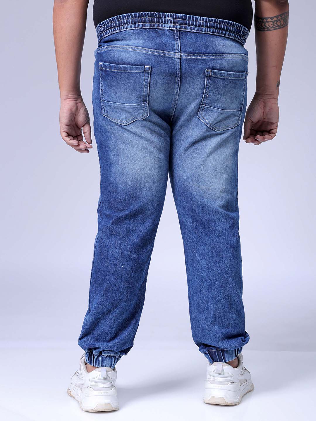 Men's Plus Size Blue Slim Fit Solid Stretchable Denim Jogger