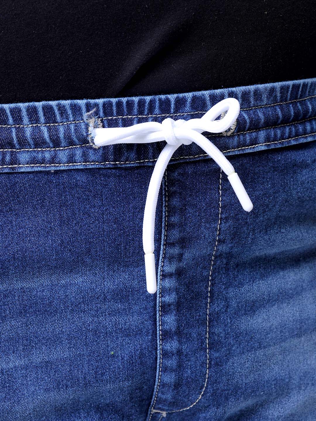 Men's Plus Size Blue Slim Fit Solid Stretchable Denim Jogger
