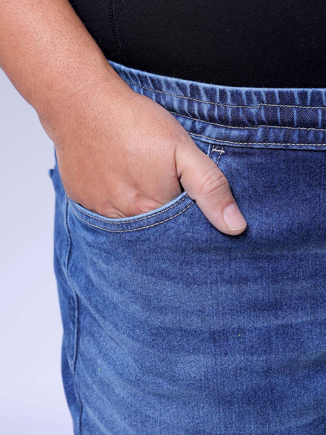 Men's Plus Size Blue Slim Fit Solid Stretchable Denim Jogger