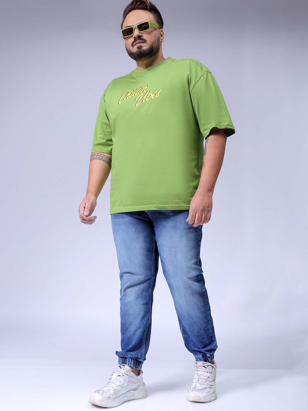 Men's Plus Size Blue Slim Fit Solid Stretchable Denim Jogger