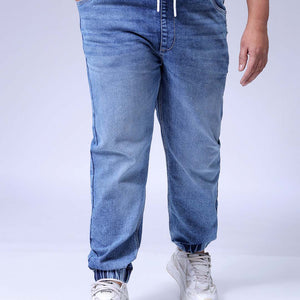 Men's Plus Size Light Blue Slim Fit Solid Stretchable Denim Jogger