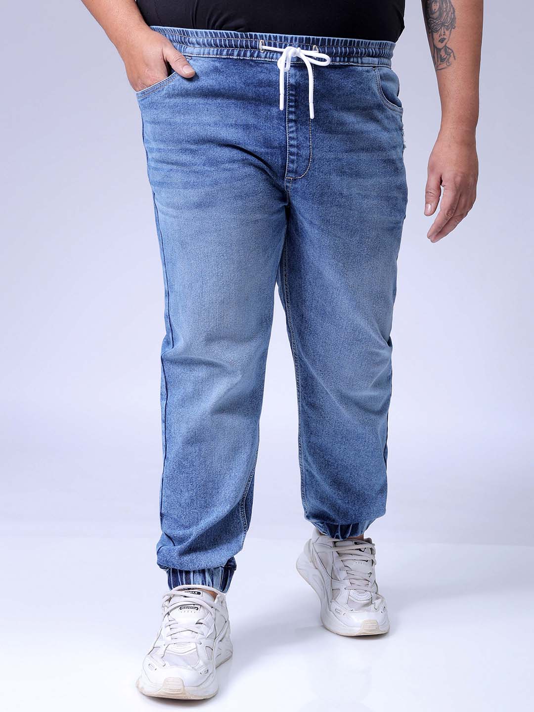 Men's Plus Size Light Blue Slim Fit Solid Stretchable Denim Jogger