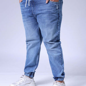 Men's Plus Size Light Blue Slim Fit Solid Stretchable Denim Jogger