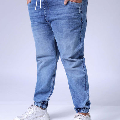 Men's Plus Size Light Blue Slim Fit Solid Stretchable Denim Jogger