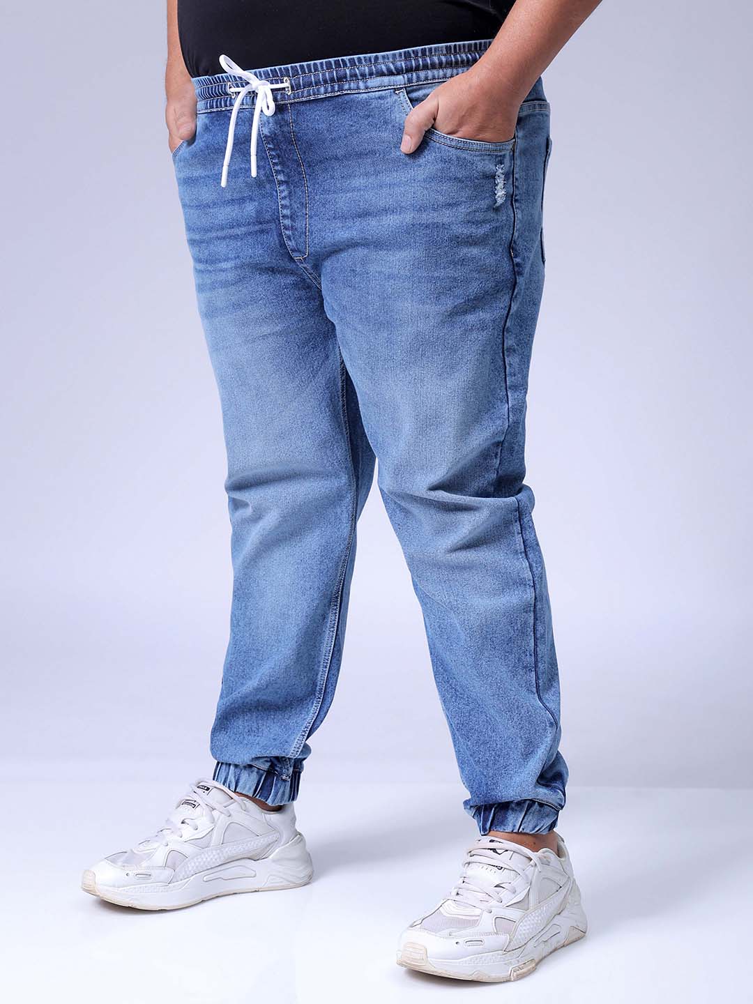 Men's Plus Size Light Blue Slim Fit Solid Stretchable Denim Jogger