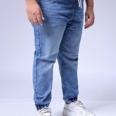 Men's Plus Size Light Blue Slim Fit Solid Stretchable Denim Jogger