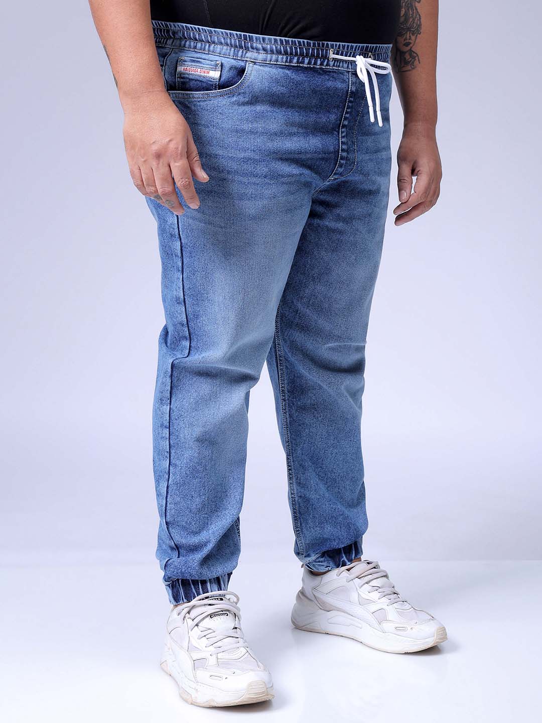 Men's Plus Size Light Blue Slim Fit Solid Stretchable Denim Jogger