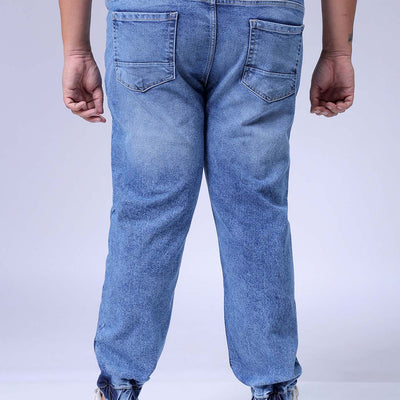 Men's Plus Size Light Blue Slim Fit Solid Stretchable Denim Jogger