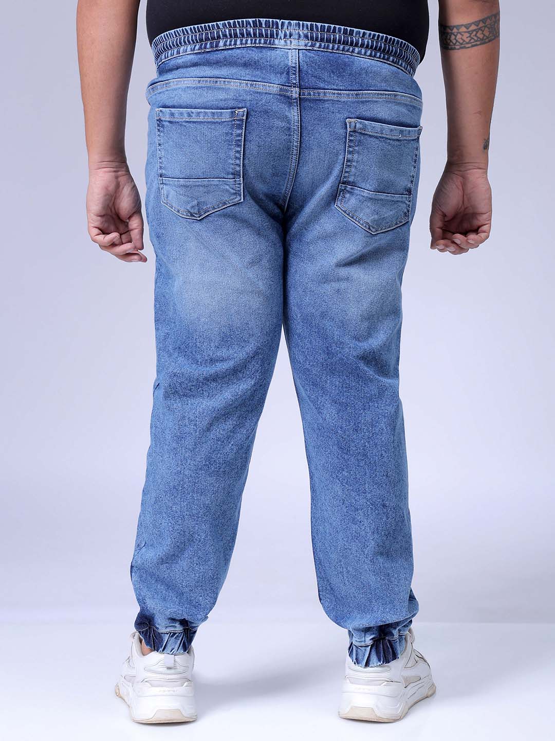 Men's Plus Size Light Blue Slim Fit Solid Stretchable Denim Jogger