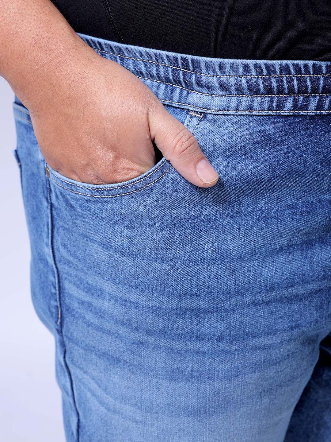 Men's Plus Size Light Blue Slim Fit Solid Stretchable Denim Jogger