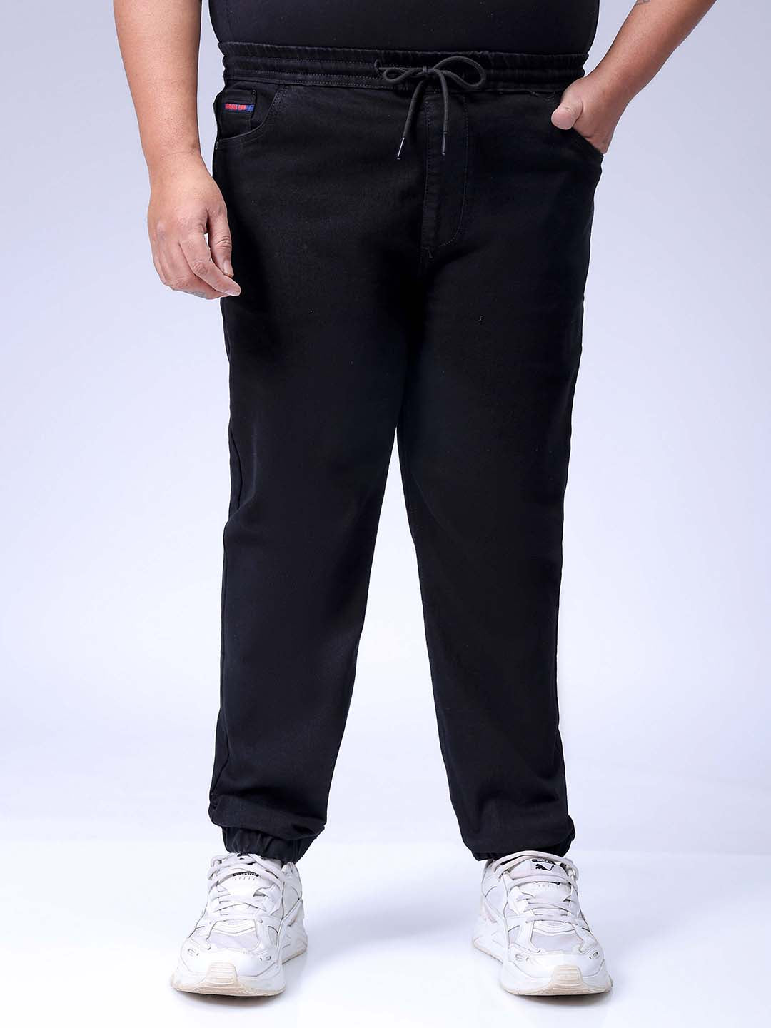 Men's Plus Size Black Slim Fit Solid Stretchable Denim Jogger