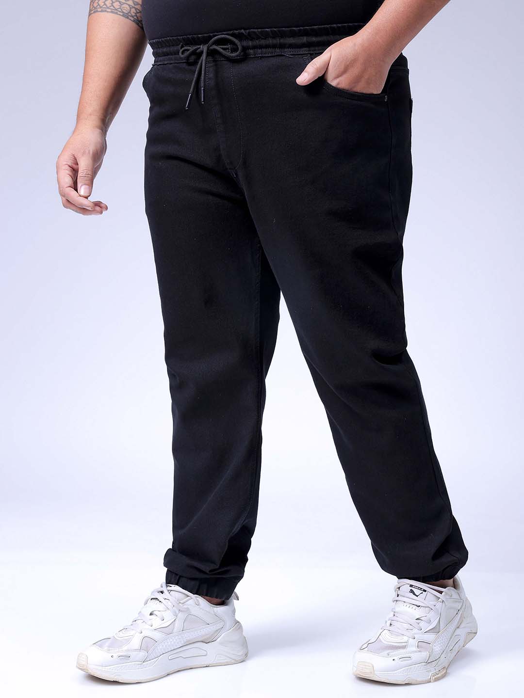 Men's Plus Size Black Slim Fit Solid Stretchable Denim Jogger