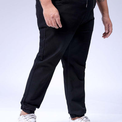 Men's Plus Size Black Slim Fit Solid Stretchable Denim Jogger