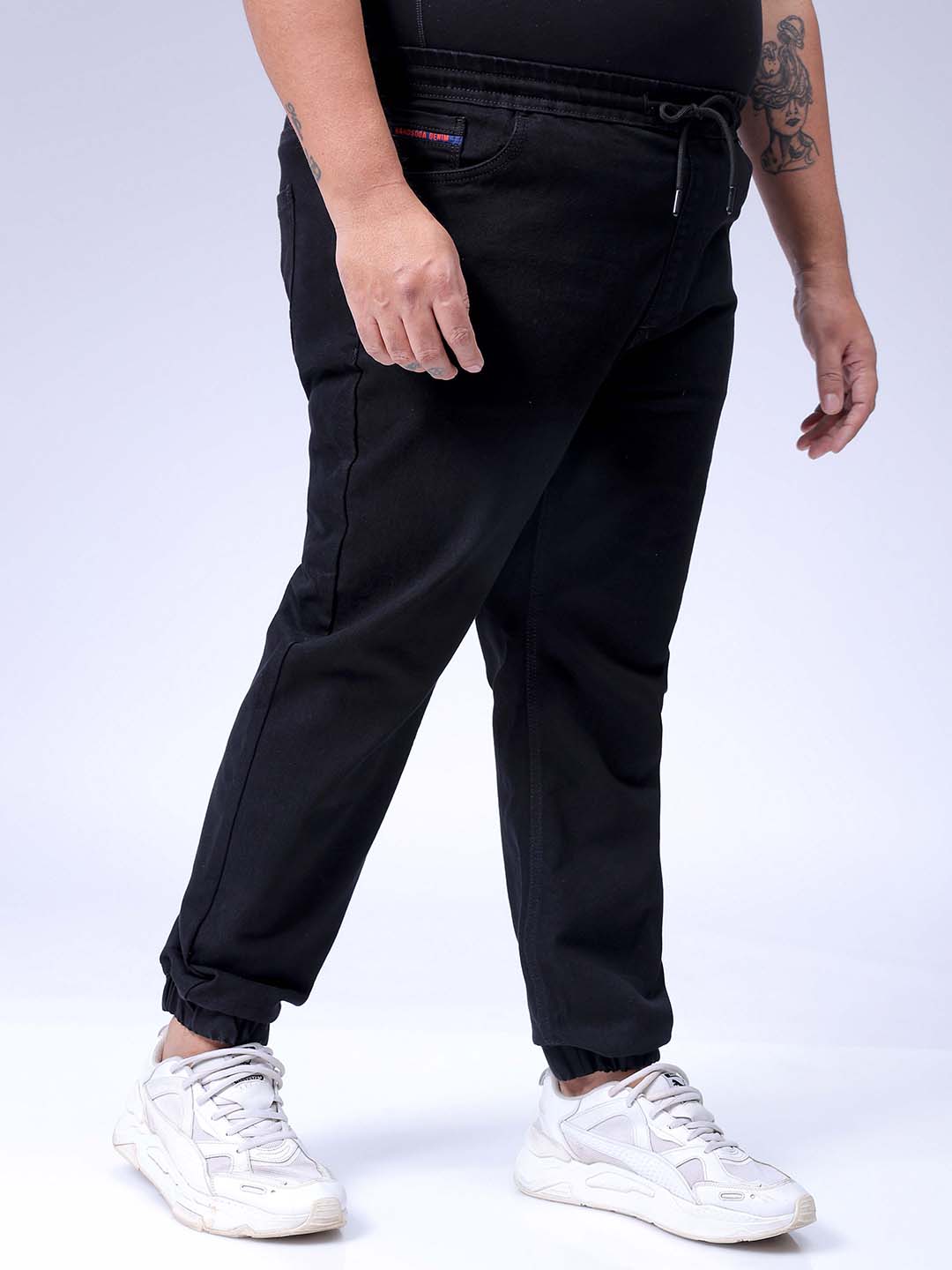 Men's Plus Size Black Slim Fit Solid Stretchable Denim Jogger