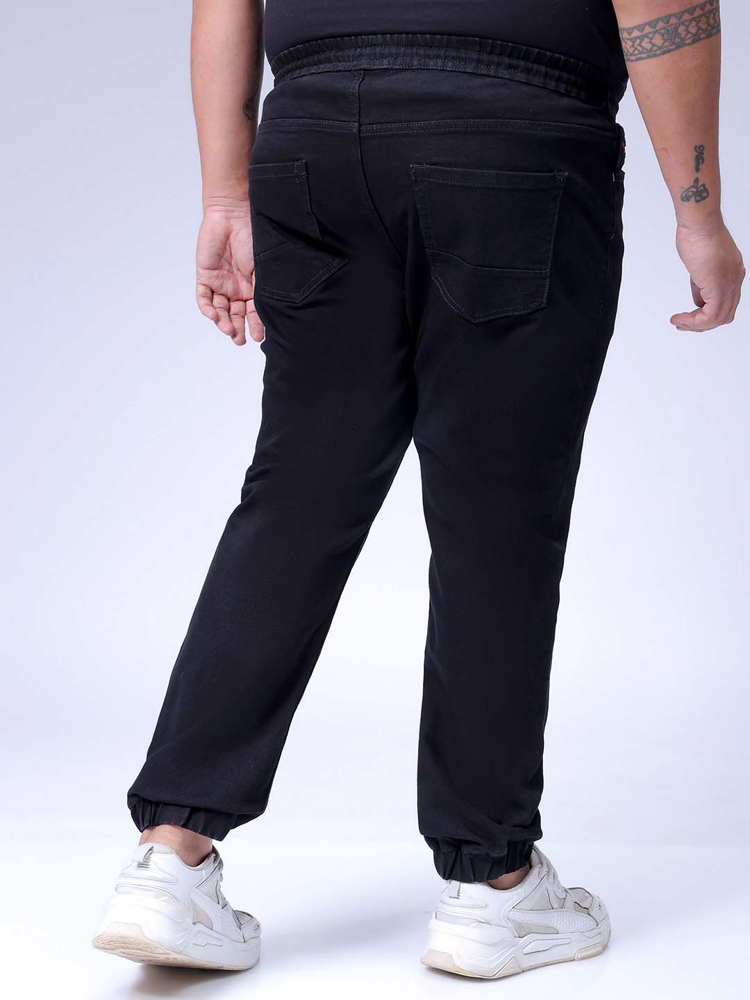 Men's Plus Size Black Slim Fit Solid Stretchable Denim Jogger