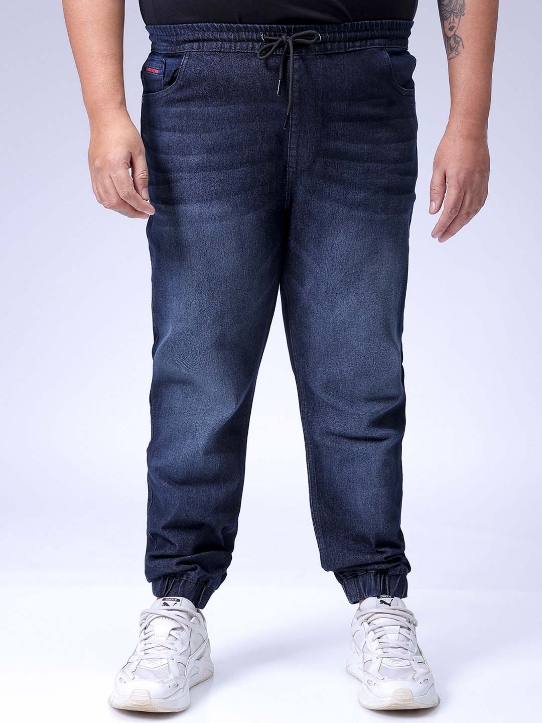 Men's Plus Size Black Slim Fit Solid Stretchable Denim Jogger