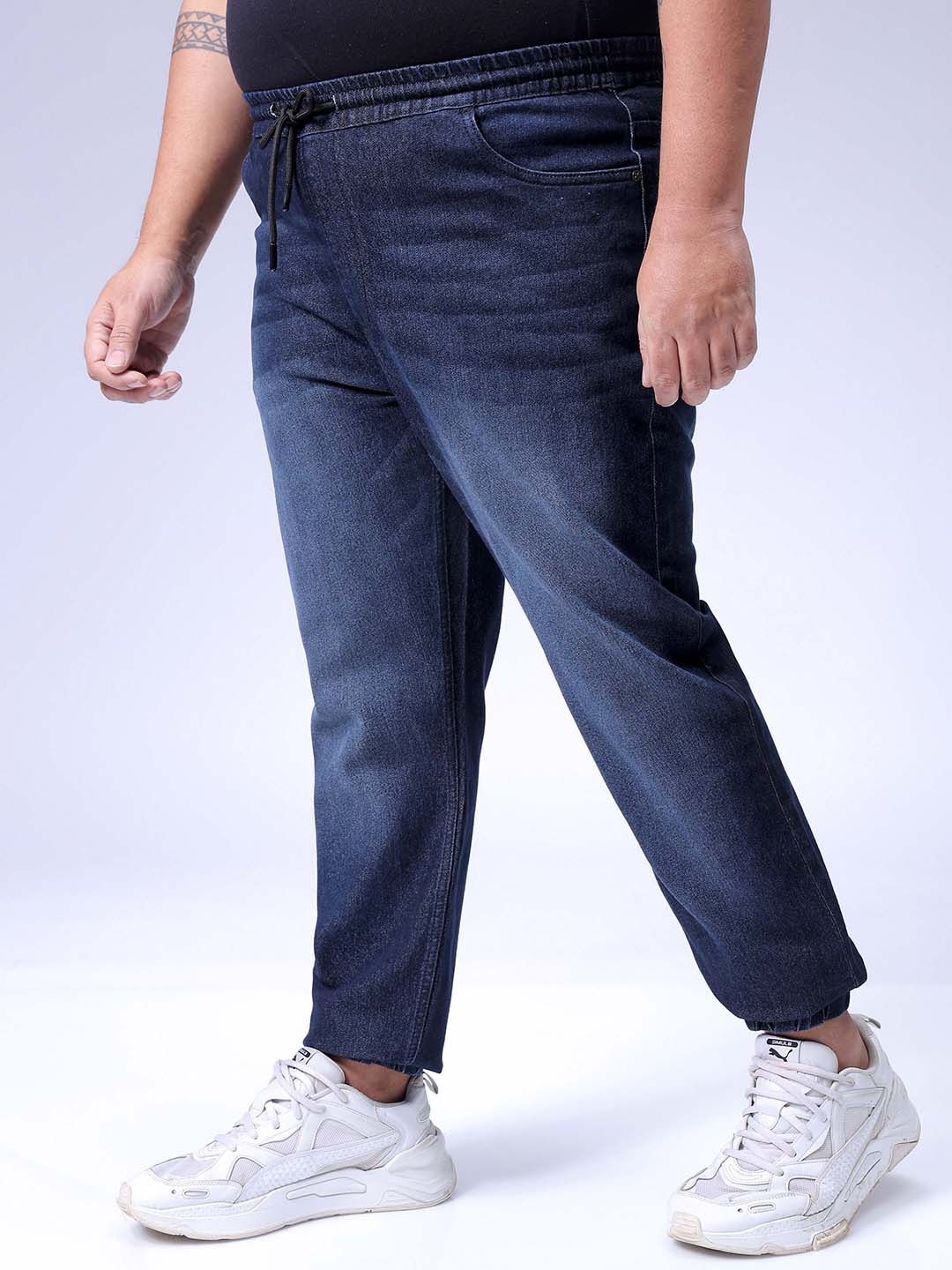 Men's Plus Size Black Slim Fit Solid Stretchable Denim Jogger