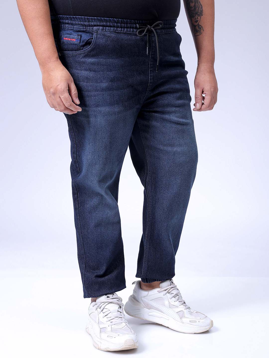 Men's Plus Size Black Slim Fit Solid Stretchable Denim Jogger