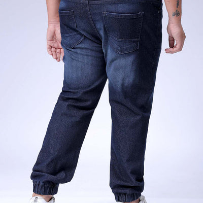 Men's Plus Size Black Slim Fit Solid Stretchable Denim Jogger