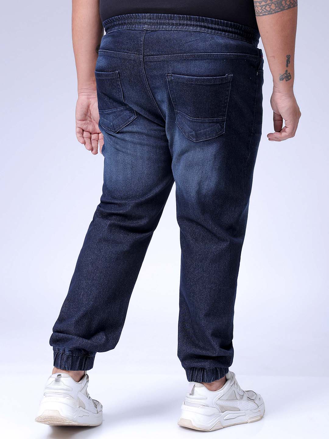 Men's Plus Size Black Slim Fit Solid Stretchable Denim Jogger