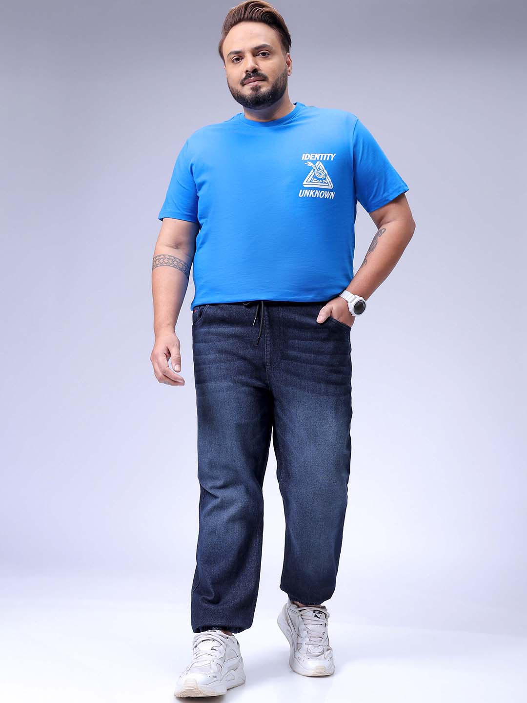 Men's Plus Size Black Slim Fit Solid Stretchable Denim Jogger