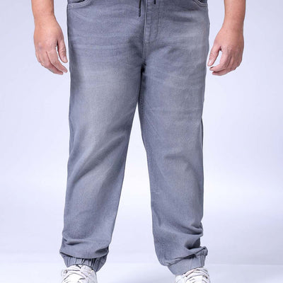 Men's Plus Size Grey Slim Fit Solid Stretchable Denim Jogger