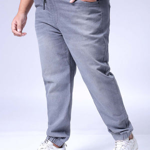 Men's Plus Size Grey Slim Fit Solid Stretchable Denim Jogger