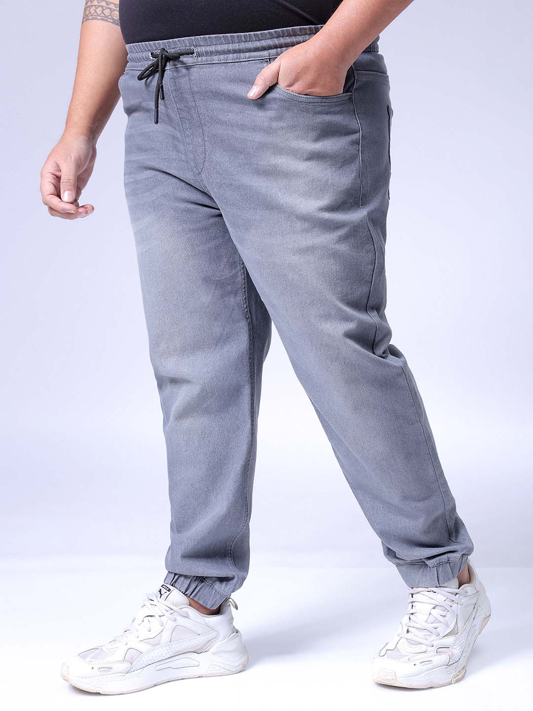 Men's Plus Size Grey Slim Fit Solid Stretchable Denim Jogger