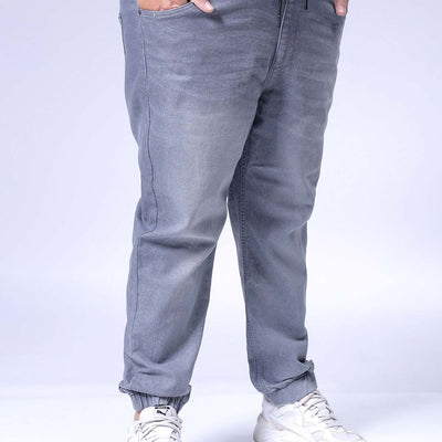 Men's Plus Size Grey Slim Fit Solid Stretchable Denim Jogger