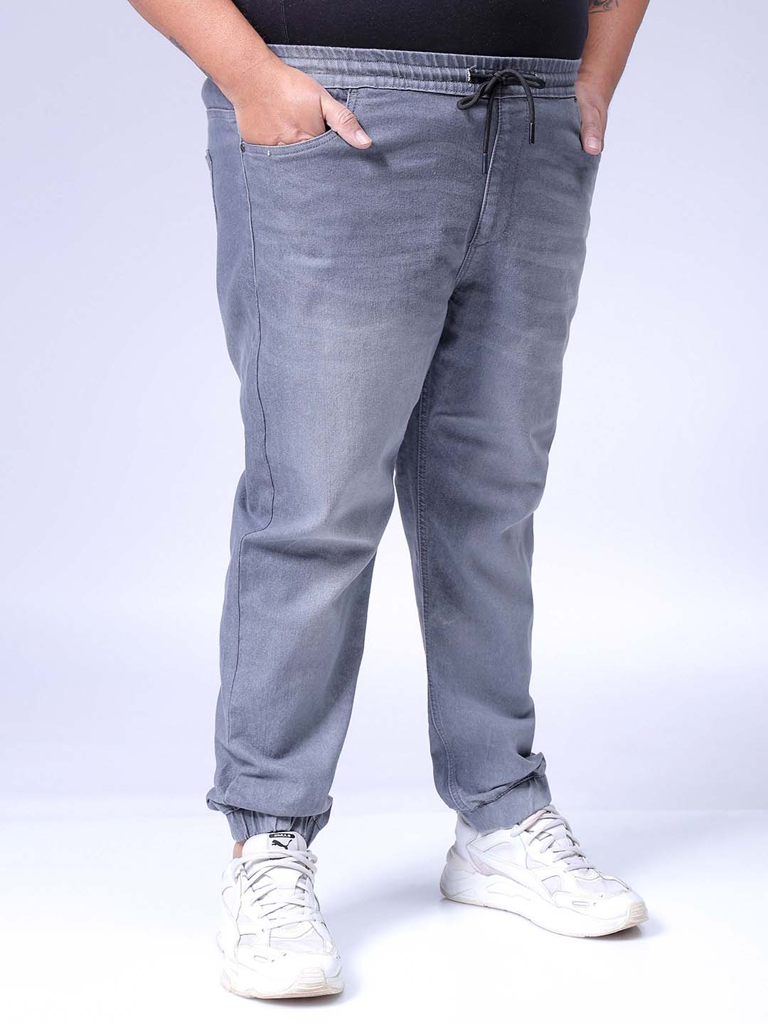 Men's Plus Size Grey Slim Fit Solid Stretchable Denim Jogger