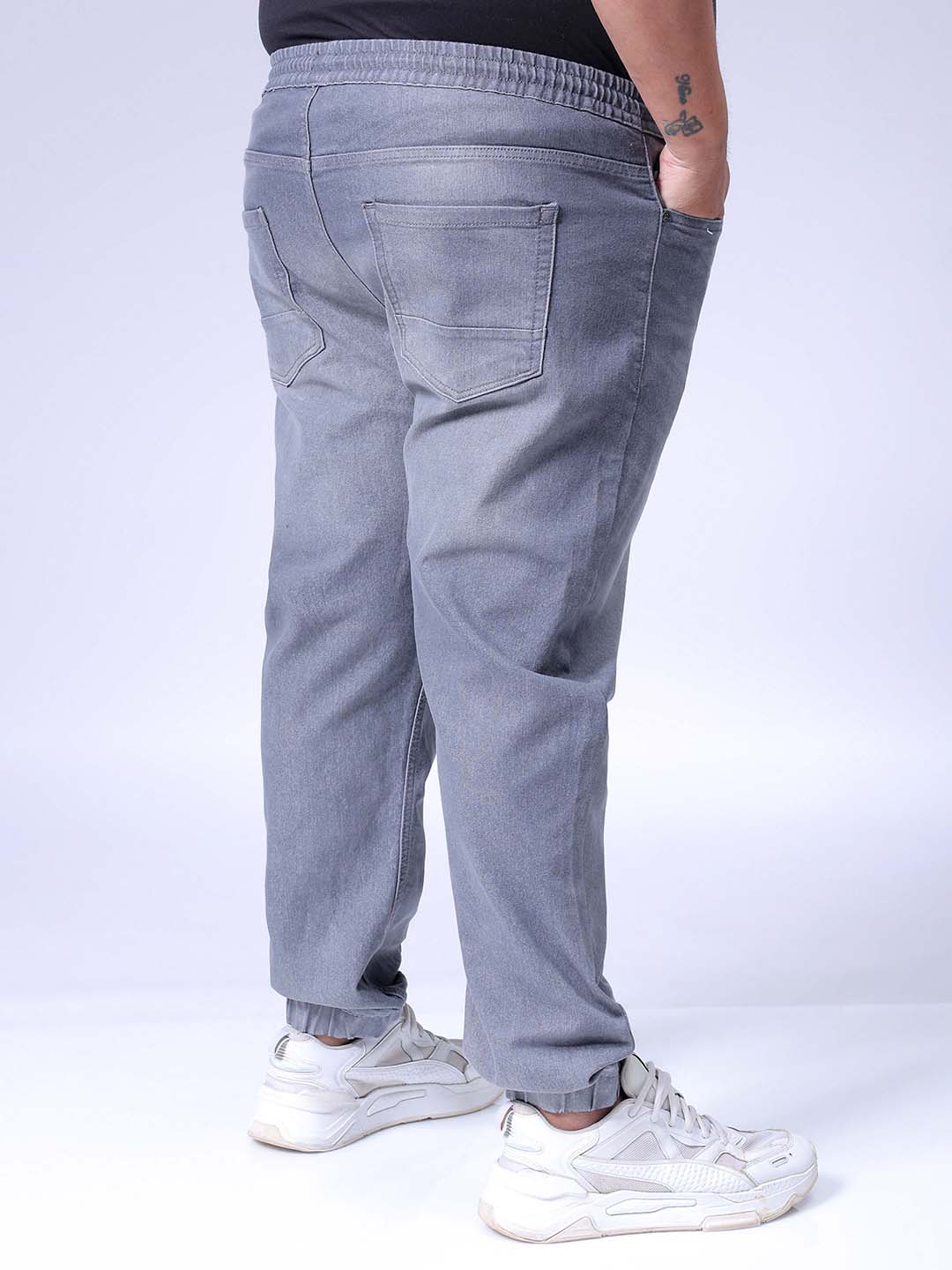 Men's Plus Size Grey Slim Fit Solid Stretchable Denim Jogger
