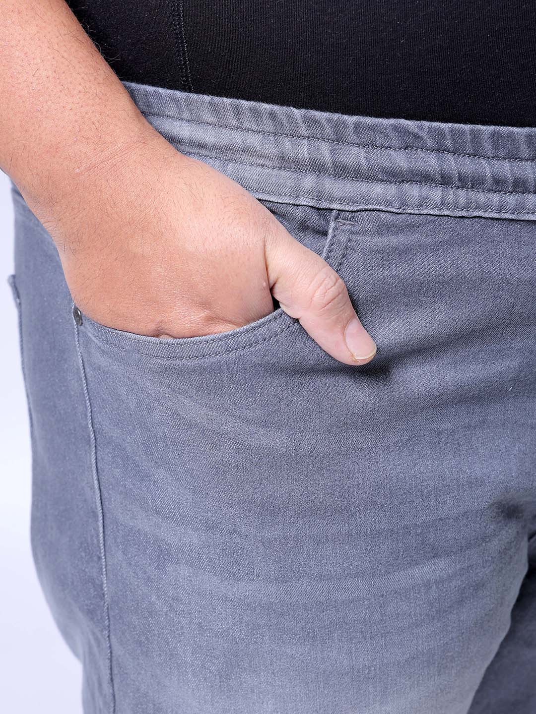 Men's Plus Size Grey Slim Fit Solid Stretchable Denim Jogger