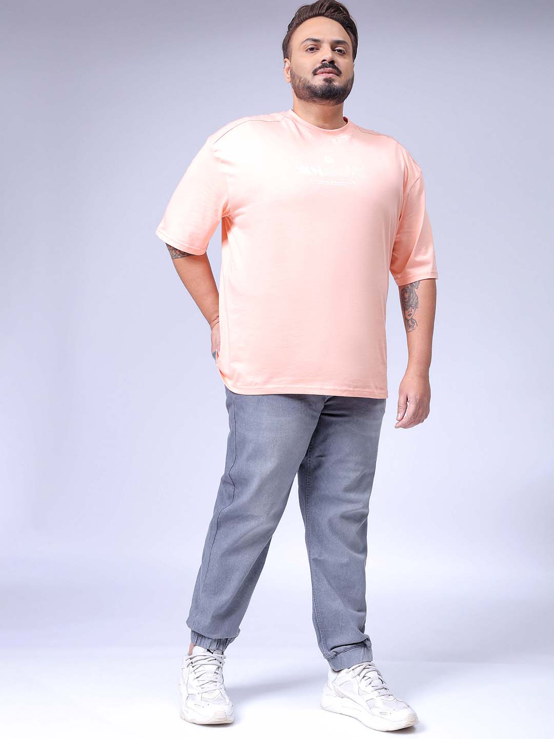 Men's Plus Size Grey Slim Fit Solid Stretchable Denim Jogger