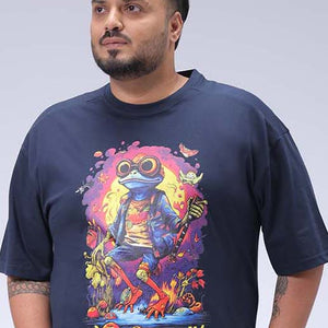 Men's Plus Size Navy Relaxed Fit Placement Printed T-Shirt