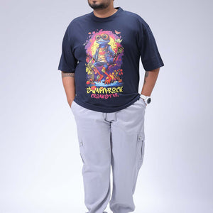 Men's Plus Size Navy Relaxed Fit Placement Printed T-Shirt