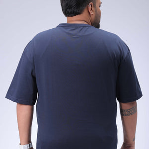 Men's Plus Size Navy Relaxed Fit Placement Printed T-Shirt