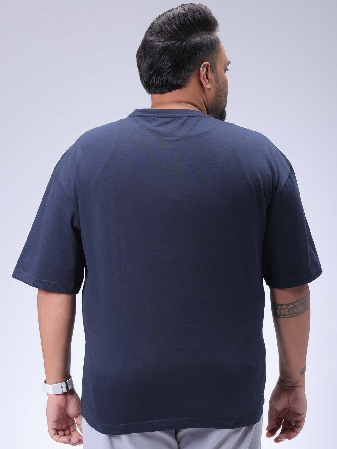 Men's Plus Size Navy Relaxed Fit Placement Printed T-Shirt