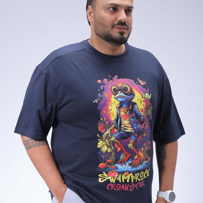 Men's Plus Size Navy Relaxed Fit Placement Printed T-Shirt