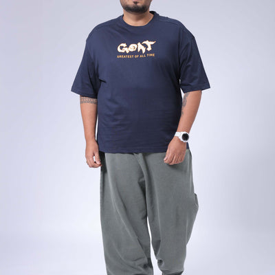 Men's Plus Size Navy Relaxed Fit Printed T-Shirt