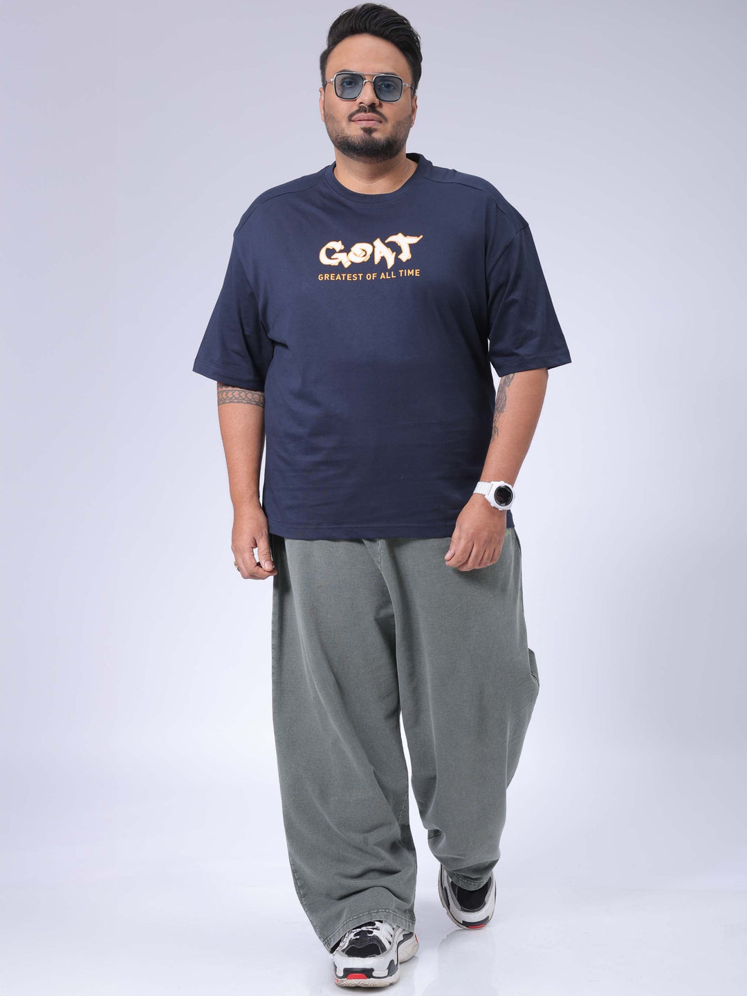 Men's Plus Size Navy Relaxed Fit Printed T-Shirt