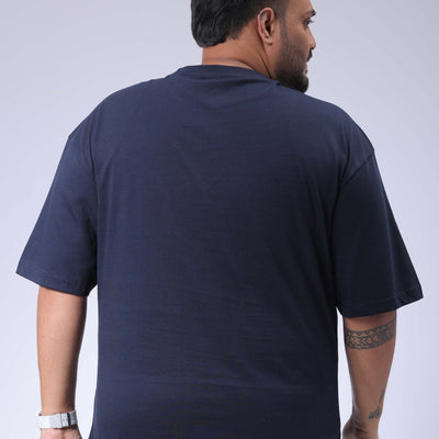 Men's Plus Size Navy Relaxed Fit Printed T-Shirt