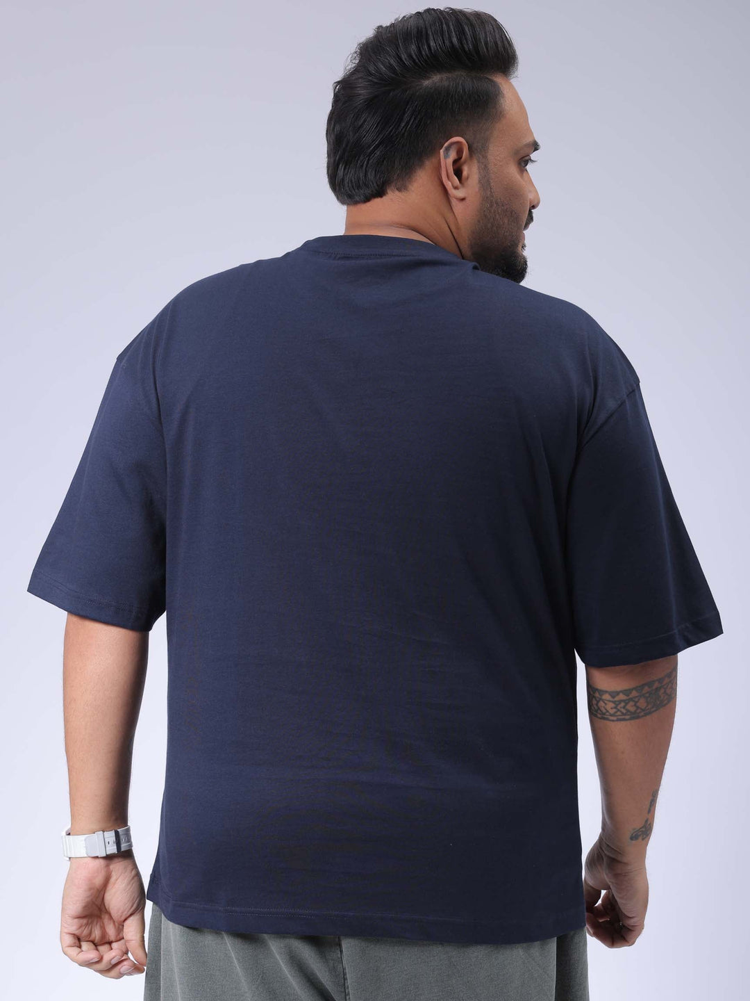 Men's Plus Size Navy Relaxed Fit Printed T-Shirt